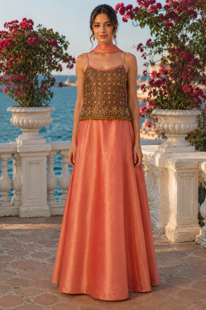 Conjunto dos piezas tornasol y dorado
