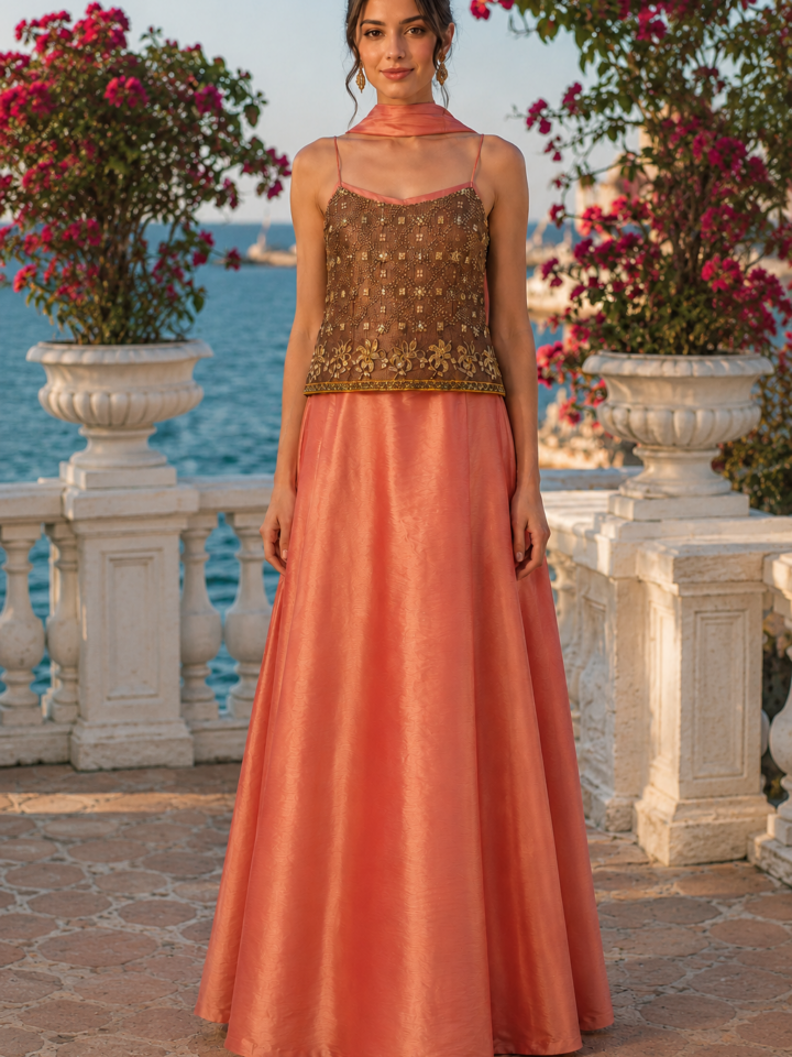 Conjunto dos piezas tornasol y dorado