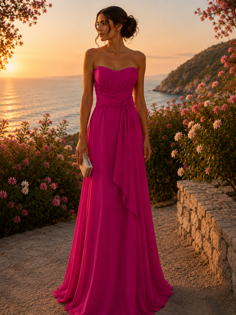 Vestido fucsia de gasa