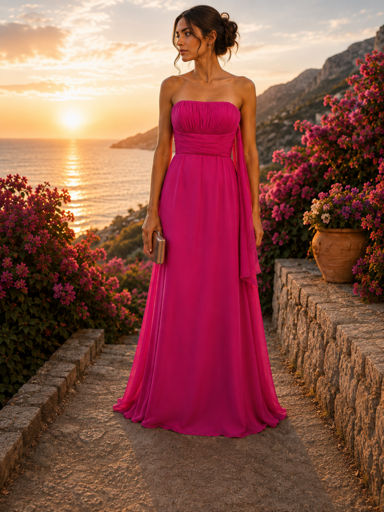 Vestido de gasa drapeado