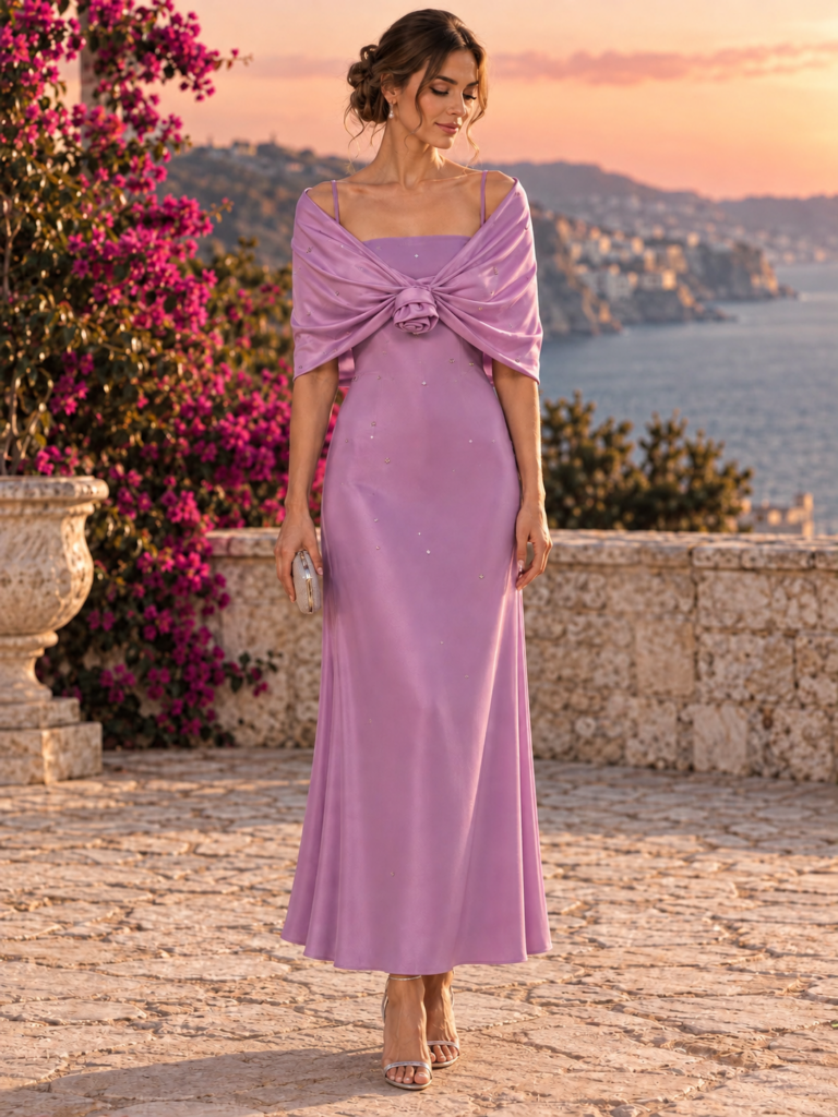 vestido malva con chal