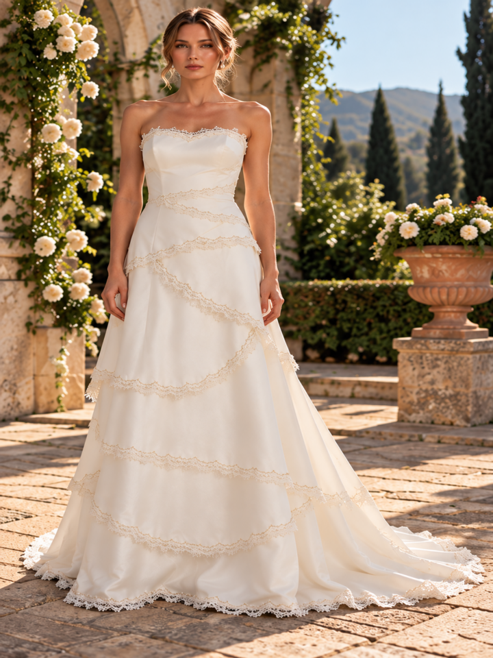 Vestido de chantú con puntilla hilo dorado