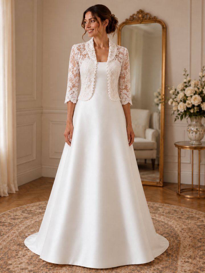 Vestido con chaqueta de blonda