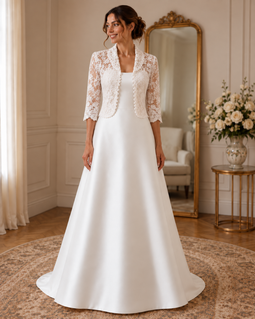 Vestido con chaqueta de blonda