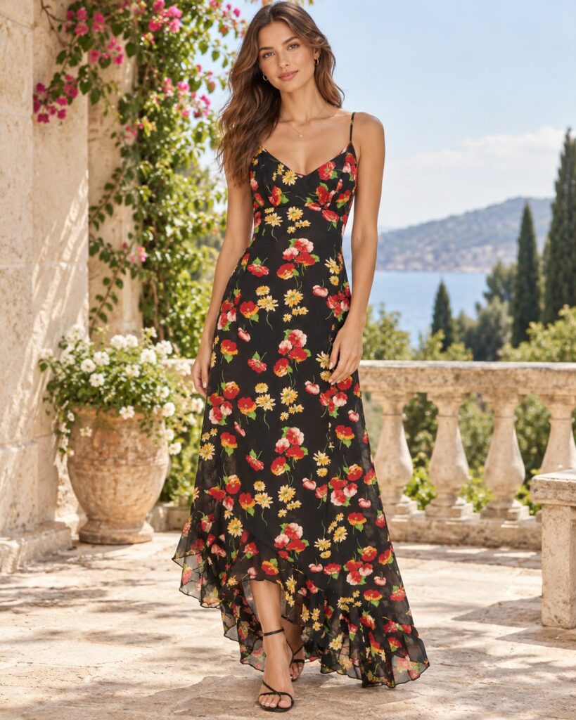 Vestido negro estampado
