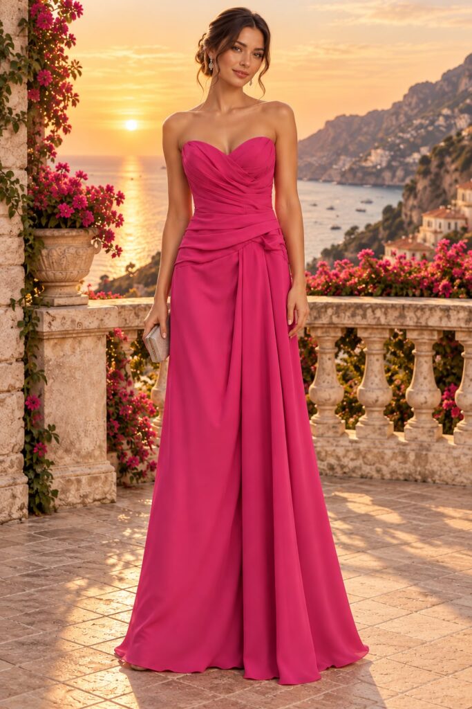 Vestido magenta drapeado