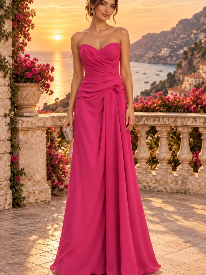 Vestido magenta drapeado