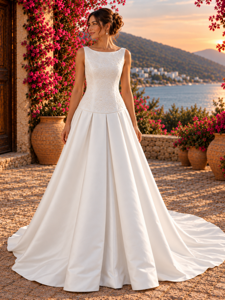 Vestido de raso con bordado