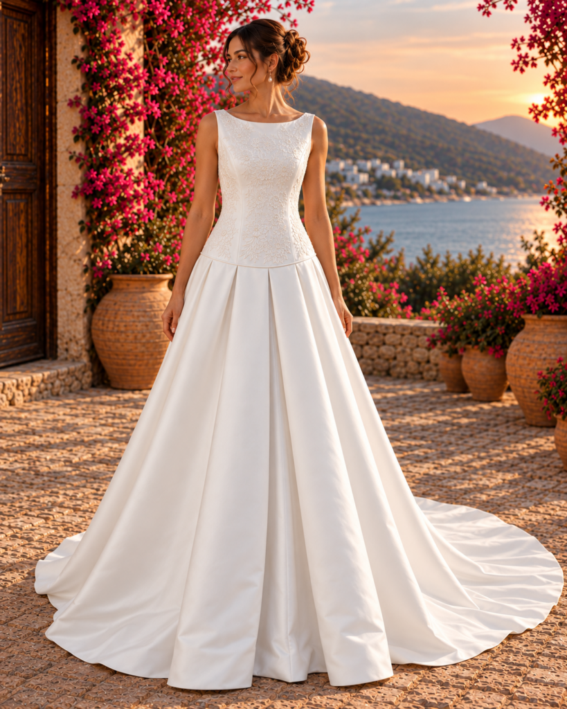 Vestido de raso con bordado