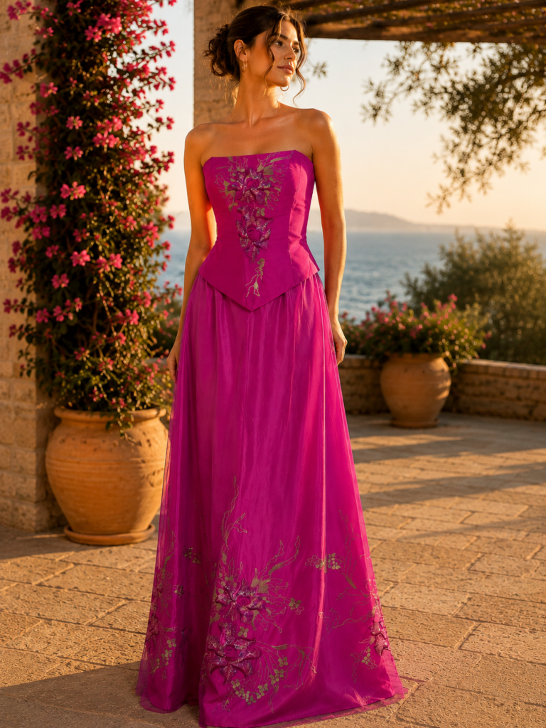 Conjunto floral fucsia