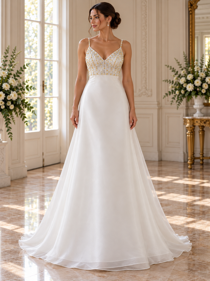 vestido con abrigo de organza