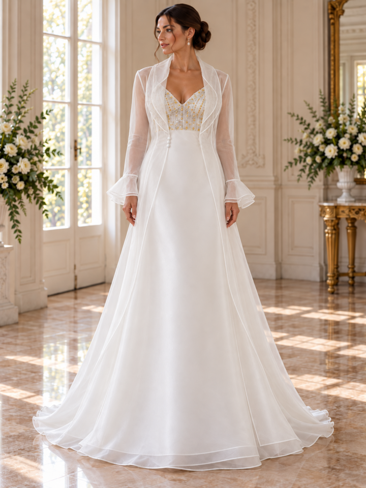 Vestido con abrigo de organza