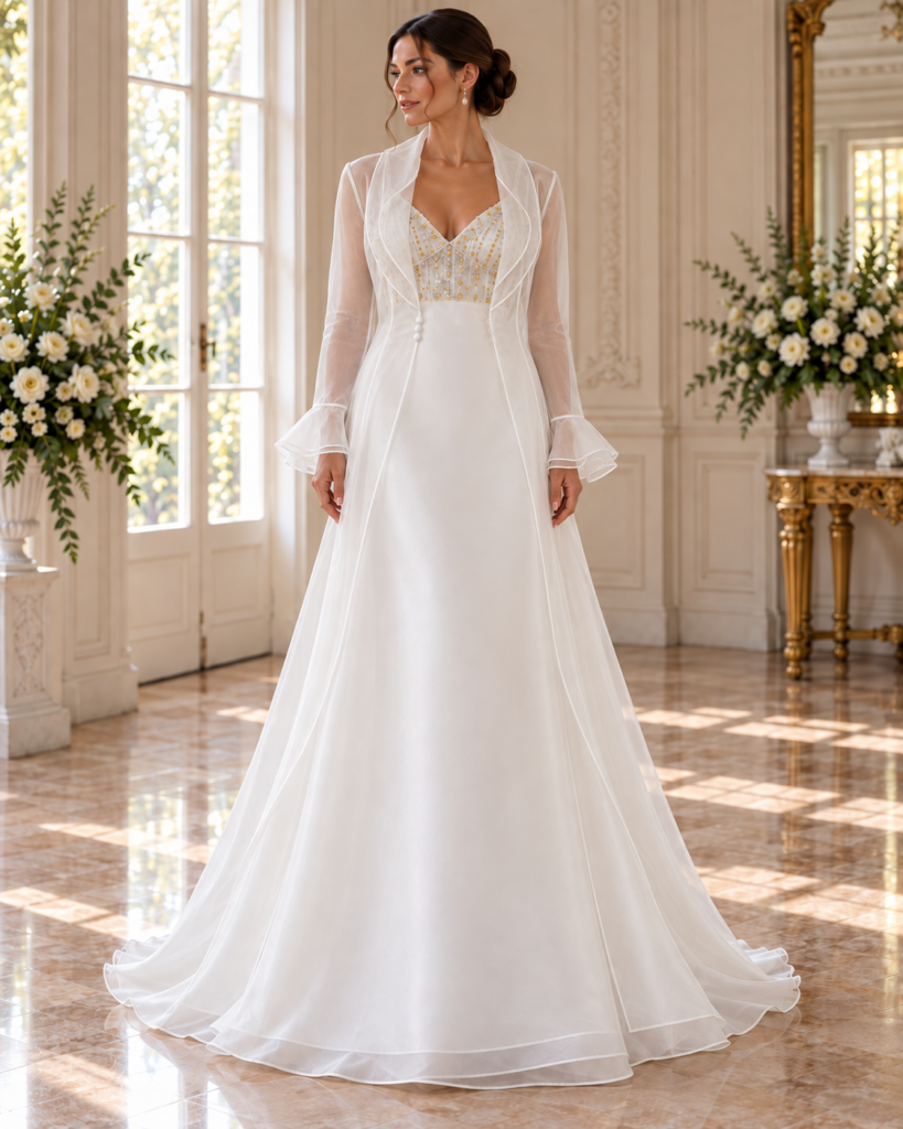 Vestido con abrigo de organza
