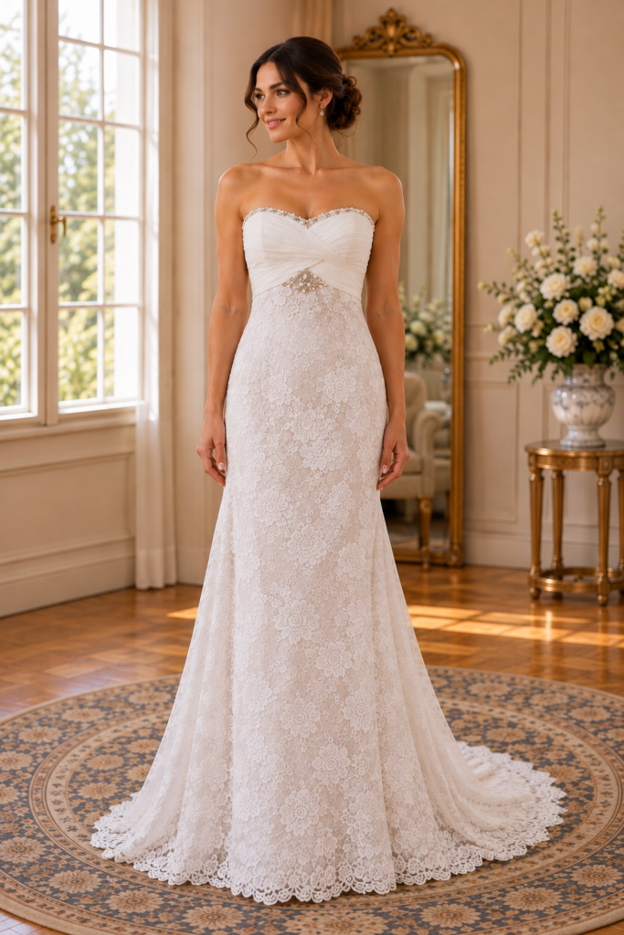 Vestido con drapeado con blonda