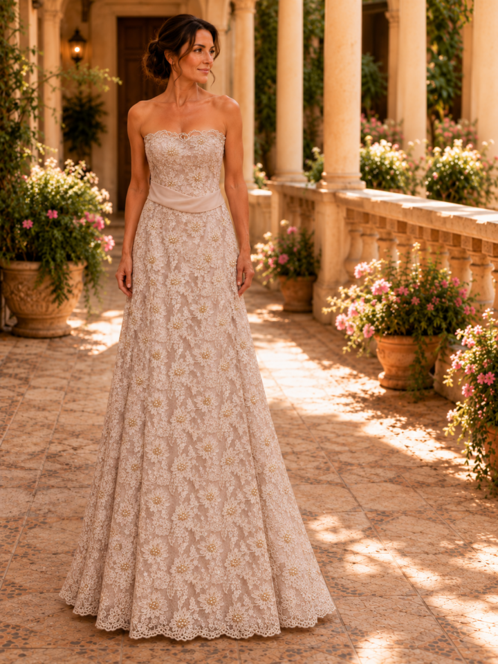 Vestido de blonda nude